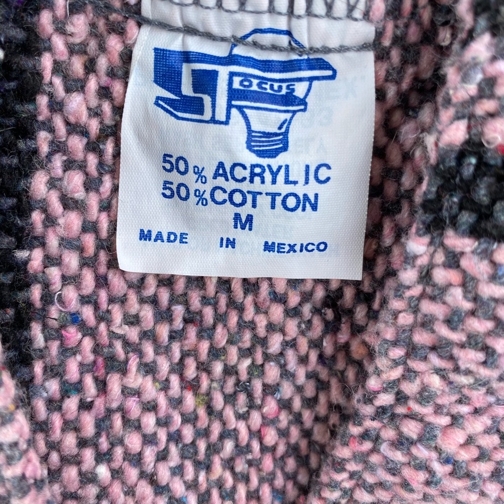 Vintage 5Focus Cotton Blend Pink & Gray Short Sleeve Mexican Baja Poncho - Picture 3 of 5